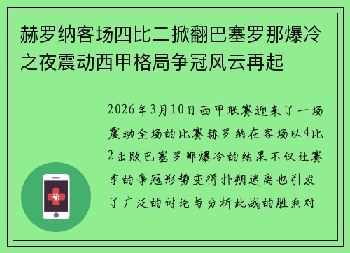 赫罗纳客场四比二掀翻巴塞罗那爆冷之夜震动西甲格局争冠风云再起 赫罗纳客场四比二掀翻巴塞罗那爆冷之夜震动西甲格局争冠风云再起